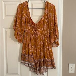 Boho Chic Orange Floral Romper